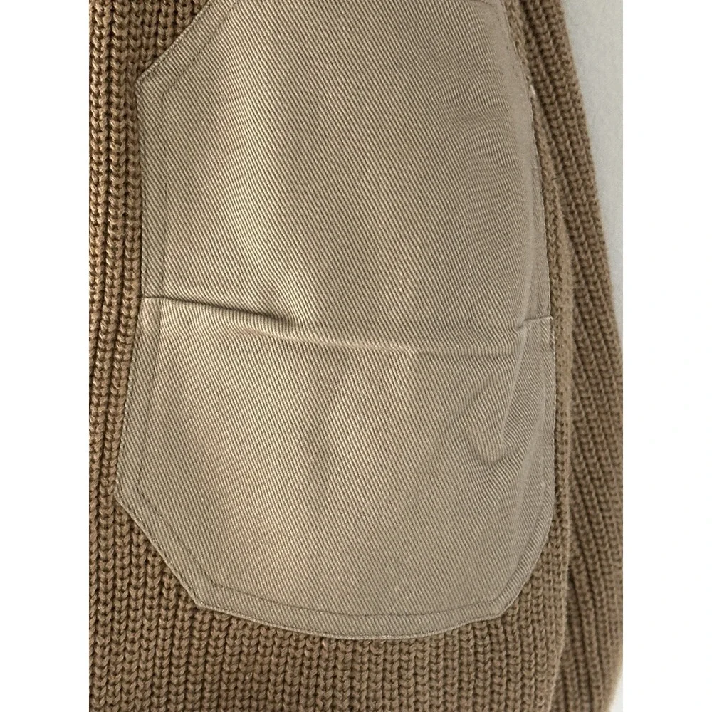 Vintage Orvis Ribbed Knit Sweater Men Size XL Khaki Military Shawl Elbow Patches